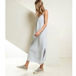 Laura Bianchi dress pure Linen NEW Sleeveless Gray Maxi Dress pockets large